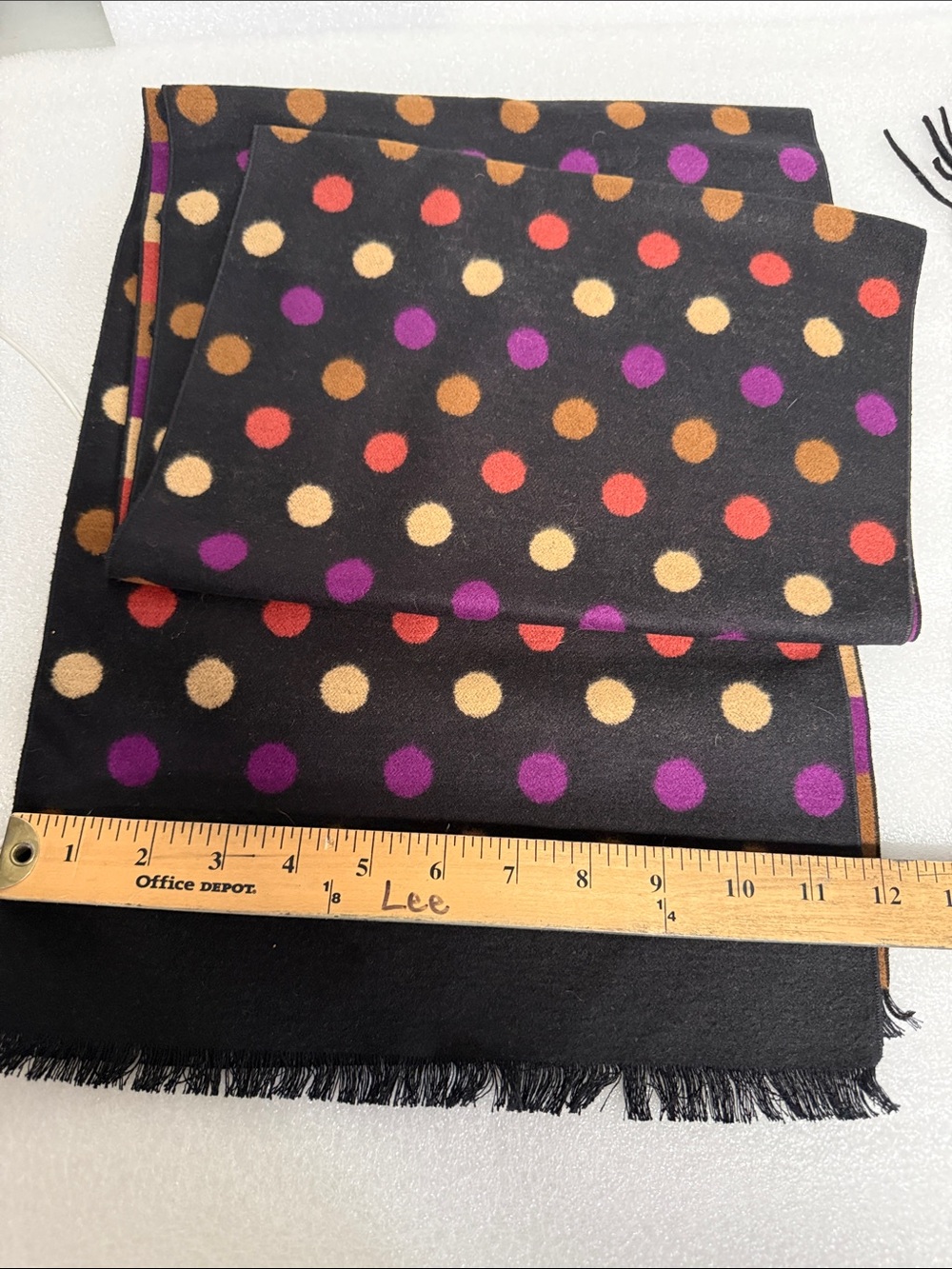 Silk Polka Dot & Stripe Scarf - Black & Rust - Picture 6 of 6